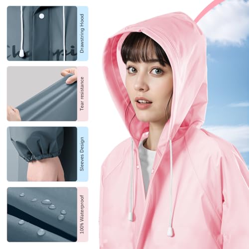 Image of PALAY Waterproof Rain Ponchos for Adults (2Pack) Reusable EVA Lightweight Long Raincoat with Hood Button-Up Unisex Rain Coat for Motorcycle Commute, Monsoon Travel & Festivals (Length 120cm)