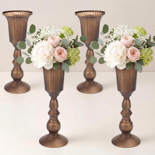 Antique Bronze Wedding Vases for Centerpieces, 4Pcs Tall Metal Flower Stand by Zyphlux - Used condition - US$53.19
