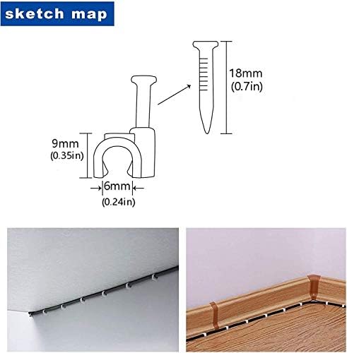 Round Cable Clips, 100Pcs Steel Nails Tacks Holder for Organizing Electric Wires Cables Line TV, 6mm Cable pins (Black)