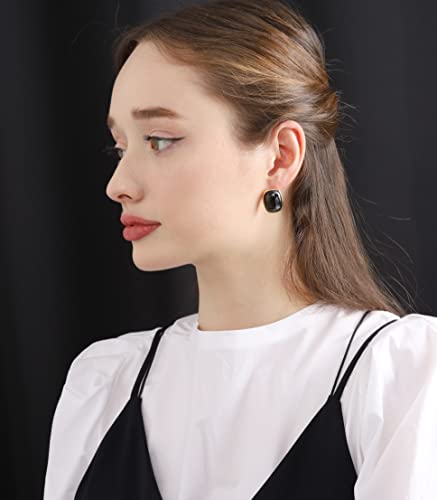 M.DUN- Round Edges Rectangle Shape Studs Earring. Abalone Amber Turquoise Resin Stone Design, 18k Real Gold Plated Bezel, Hypoallergenic Gorgeous Gift for Women2