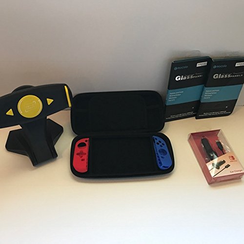 Nintendo Switch Survival Kit(Nintendo switch game case, silicone covers, tempered glass protectors, car charger, and playing stand)