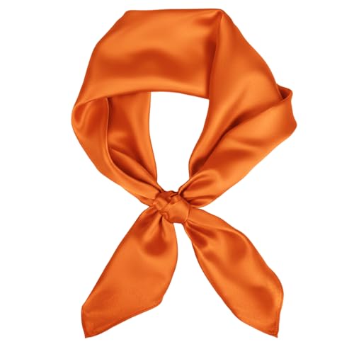 Image of Bliceon Square Silk Scarf for Women, 70x70 cm Orange Bandana, Large Plain Head Scarf for 50s Retro Head, Orange Accessories for Womens and Girls, Handkerchief, Holiday Gifts