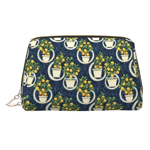 Nevjipu Large Travel Makeup Bag - Lemon Tree Print Pvc Leather Cosmetic Bags for Women with Zipper, Portable Water-Resistant Pouch Skincare Makeup Toiletry Bag for Women