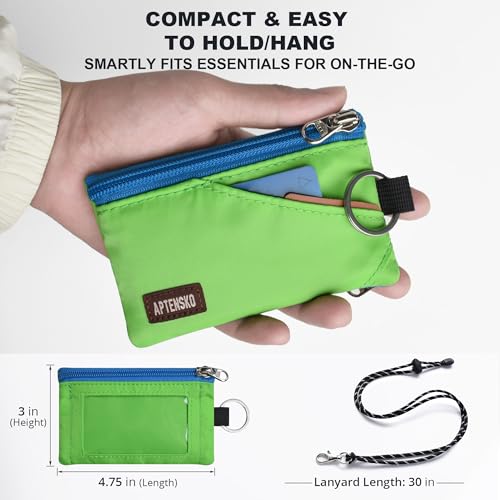 Image of RFID Blocking Travel Wallet with Adjustable Lanyard, Small Nylon Zipper Pouch and Badge Holder for ID, Credit Cards, Cash, Keys, Commuters (Green)