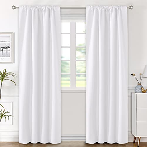 Image of H.VERSAILTEX White Curtains Thermal Insulated Window Treatment Panels Room Darkening Privacy Assured Drapes for Living Room Back Tab /Rod Pocket Bedroom Draperies, 42 x 84 Inch, 2 Panels