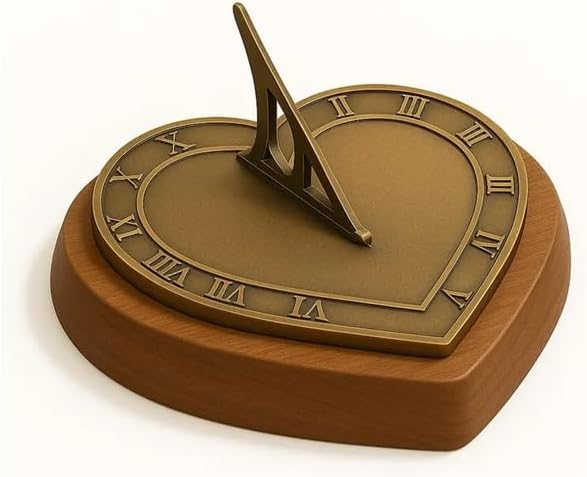 Personalized Heart Sundial – Engraved, Custom Brass & Wood Decor, Wedding Keepsake, Couples Gift, Unique Desk Shelf Decor