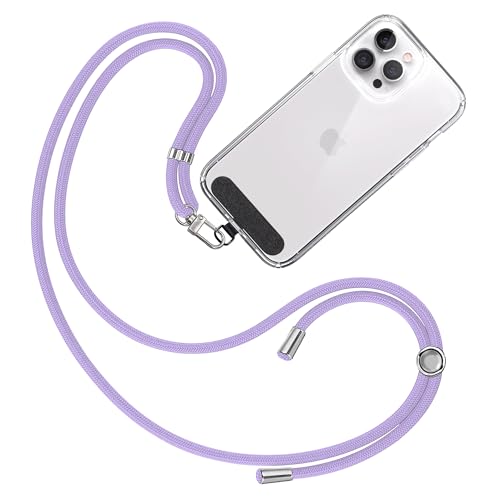 TBOC Cordino per Cellulare da Collo [Lilla] con Toppa di Fissaggio in Tessuto [Nero] per Telefono Cellulare - Laccio per Cellulare da Collo - Cordino Cellulare Universale