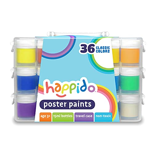 Happido Poster Paints, 36 Classic Colors - Non-Toxic Brightly Colored 15 Ml Paint Bottles, Great For Craft Projects And Coloring, Comes With Carry And Storage Case, Art Supplies For Kids Of All Ages #TOP30