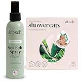 Kitsch Sea Salt Spray & Shower Cap in Palm Leaves - Texturizing Spray for Beach Waves & Waterproof, Quick-dry Hair Cap Set | Nourishing, Frizz Control, Volumizing Hair Care Bundle | Gifts For Women