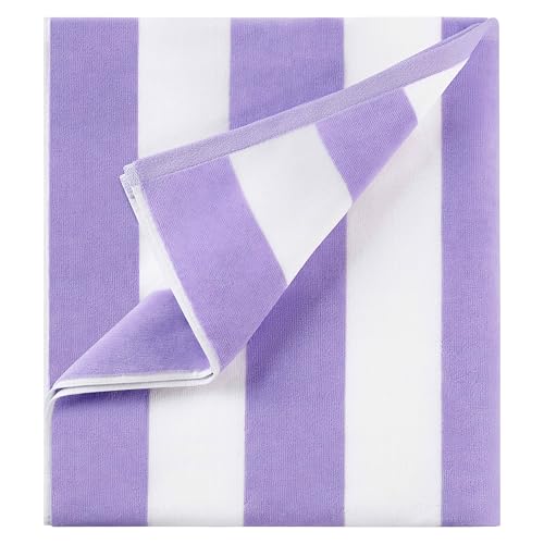 LULUHOME Large Oversized Beach Towel - Big Cotton Towel 36 x 70 Inch Striped Pool Towel XL Cabana Soft Swimming Towel for Adult Men Women Light Purple