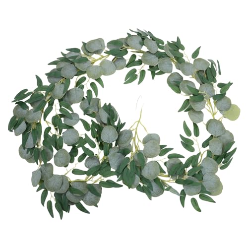 SOESFOUFU Guirnalda de Hojas de Eucalipto Artificiales 2 Metros, Enredadera Verde Simulada de Plástico Resistente, Decoración Colgante para Dormitorio, Boda y Fiesta, Decoración Natural