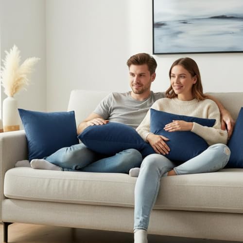 Image of HOMEMONDE Velvet Cushion Covers Set of 5-20x20 Inch Decorative Pillow Cover for Sofa, Couch, Chair, Blue
