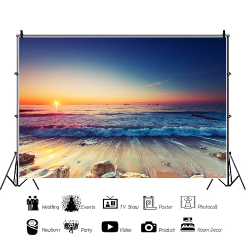 Fondo fotográfico 7x5 ft Playa y Atardecer miniatura 2
