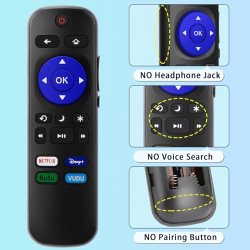 Image of Replacement Remote Control for Roku TV, Compatible with TCL /Hisense /Sharp /Insignia /Onn Roku Smart TVs