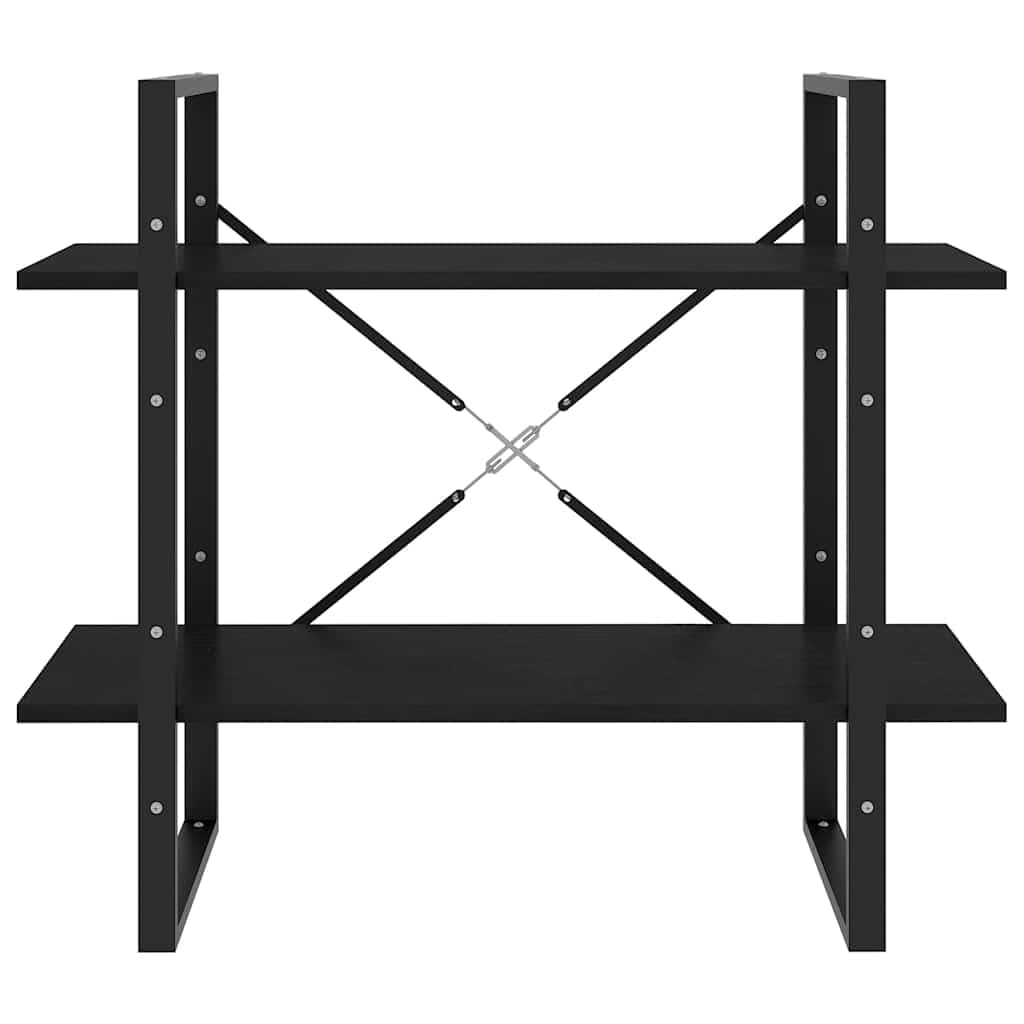 Libreria a 2 Ripiani in Legno Massello Pino e Metallo 80x30x70 cm | Stile industriale nero per soggiorno e studio, due ampi ripiani a vista con supporto in metallo e kit antiribaltamento.