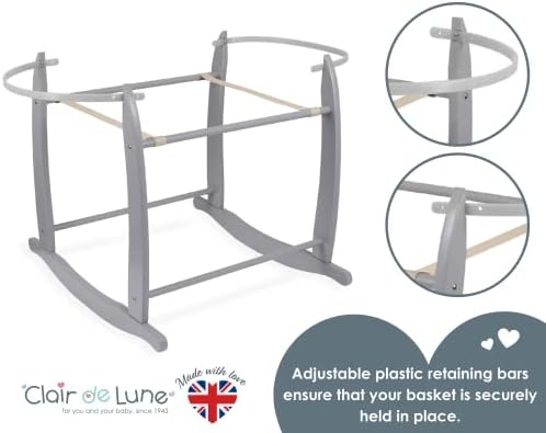 Clair de Lune | Deluxe Rocking Moses Basket Stand | Fits all Palm & Wicker Moses baskets | Grey