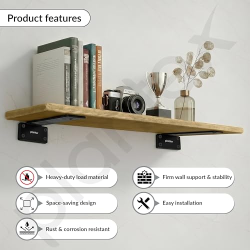 Image of Plantex 8 inch Heavy Duty Shelf Bracket /Wall Shelves Angle Brackets /GI Steel Shelf Bracket /Angles for wall Shelf - Pair of 1 (Black)