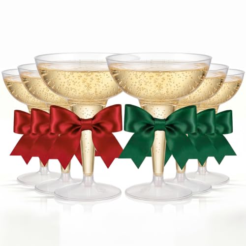 12 Pack 12 oz Christmas Plastic Martini Glasses with Red and Green Bows