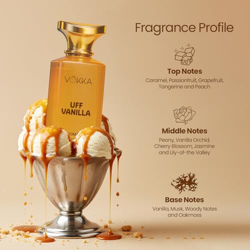 Image of Vokka Uff Vanilla Perfume For Woman 100ml | Luxury Long Lasting Eau De Parfum | Caramel, Peach, Cherry Blossom, Vanilla Orchid & Musk Wood | EDP Fragrance for Women | Premium Perfume Gift for Her