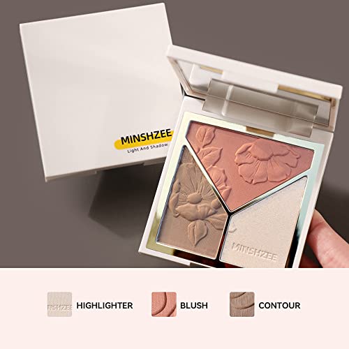 Highlighter & Contour & Blush 3 In 1 Makeup Palette With Brush, Matte Shimmer Glow Illuminator Powder Perfect For Face Highlight,Contour,Bronzer,Shape,Silky Brillliant Compact Make-Up #TOP7
