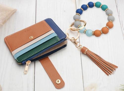 Image of COOLANS Silicone Bracelet Wristlet Wallet Credit Card Holder RFID ID Window Key Ring Tassel Slim Wallet Women Keychain Purse