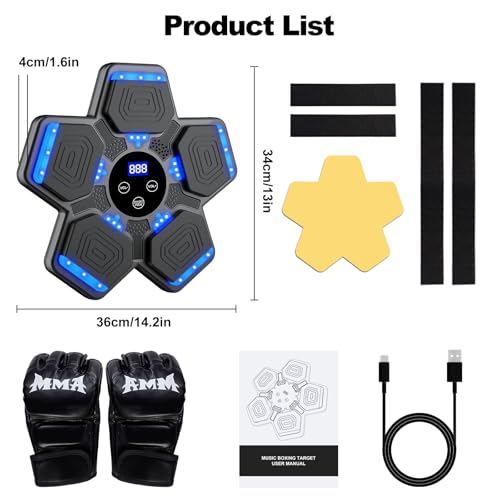 Music Boxing Machine,Elektronische Musik boxmaschine mit Boxhandschuhen,Bluetooth Music Wand Montierter Boxtrainer,5 Geschwindigkeitsmodi und Zählmodus Musikboxmaschine Für Kinder und Erwachsene