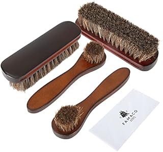 YAYODS 5pcs Shoe Brush Set, Horsehair Shoe Polish Brushes with Wooden Handle and Polishing Cloth, Shoe Shine Brush for Shoes, Boots, Car Seats, Sofas, Bags