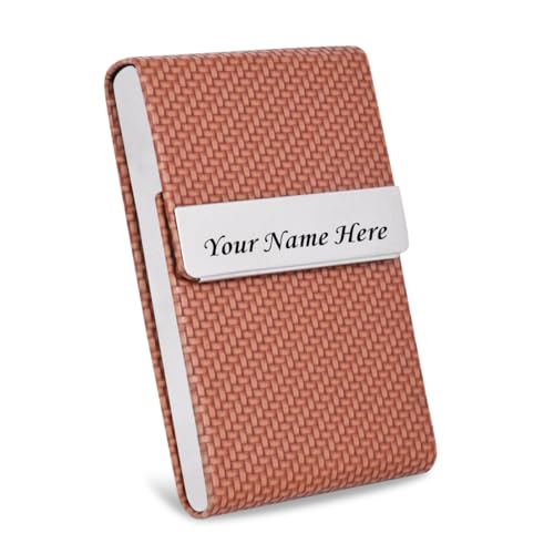 Image of Felstar Customised /Personlised Name Engraved Pu Leather & Metal Unisex RFID Blocking Business Visiting Wallet Card Holder for Men & Women /Gift Your Loved Once on Any Occasion (S D Brown Customise)