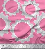 Soimoi Cotton Cambric Pink Fabric - by The Yard - 56 Inch Wide - Gear Parts Hardware Fabric - Mechanical and Steampunk-Inspired Designs for Fashion and Home Printed Fabric