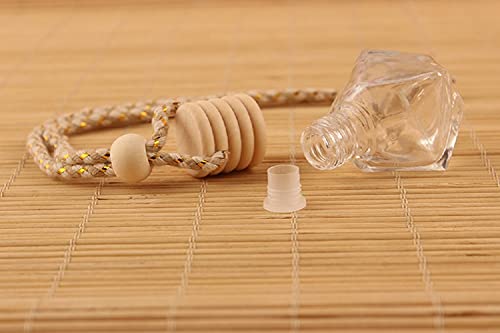 Image of 5Pcs 8ml Hanging Car Air Freshener Perfume Bottle, Refillable Aromatherapy Fragrance Clear Empty Essential Oil Diffuser Perfume Pendant Auto Ornaments Decor Accessories with Wooden Caps