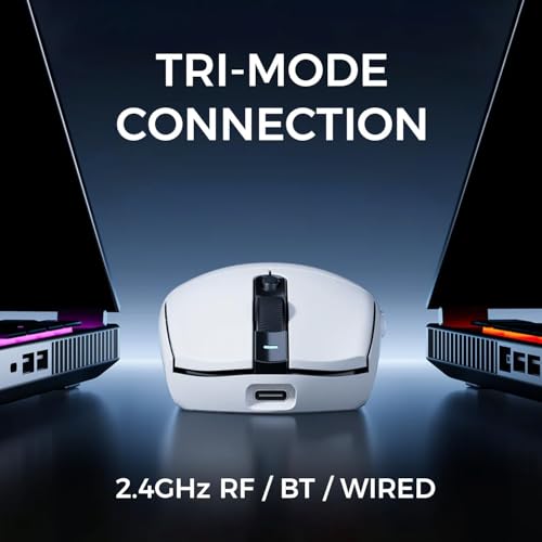 Image of MCHOSE G3 V2 Pro Wireless Gaming Mouse, Symmetrical, PAW 3395, 26K DPI, Tri-Mode Connection, 1K Hz Wired /1K Hz Wireless Polling Rate, 59g Weight, White, 112 Hours Battery Life - White Color