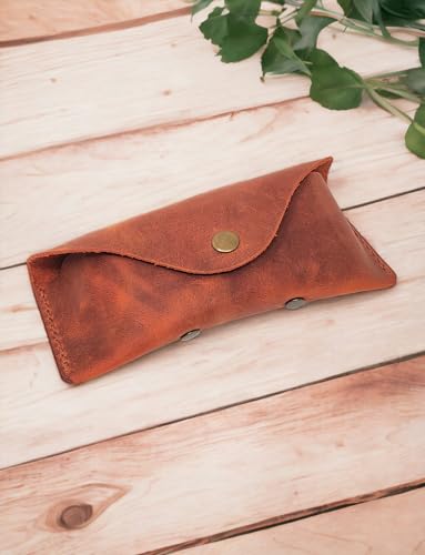 Image of Leather Eyeglass Case -Glasses Case - Sunglass Case - Genuine Leather Eyeglasses Case with Snap Closure
