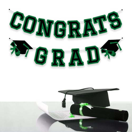 Image of Congrats Grad Banner Graduation Party Banner Decoration Hanging Garland High School College Backdrop Supplies Green
