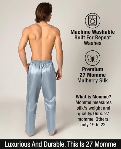Luxury Artisan Mens Silk Pajama Pants, Natural Silk PJ Bottoms3