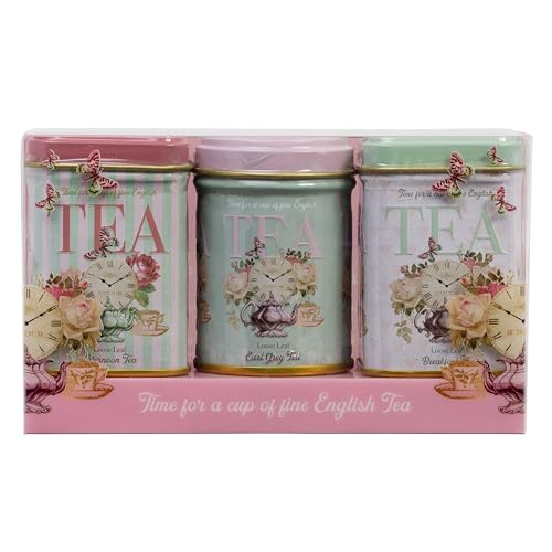 New English Teas Time for Tea Vintage Tea Tins with 2.5 oz Loose Leaf Tea