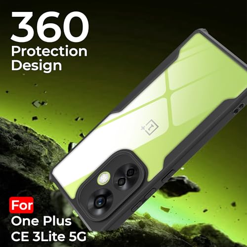 Image of A rtistque Clear Hard Transparent Acrylic Armor Anti-Drop Shockproof TPU Edge Back Cover Case for Oneplus Nord CE 3 Lite - Black