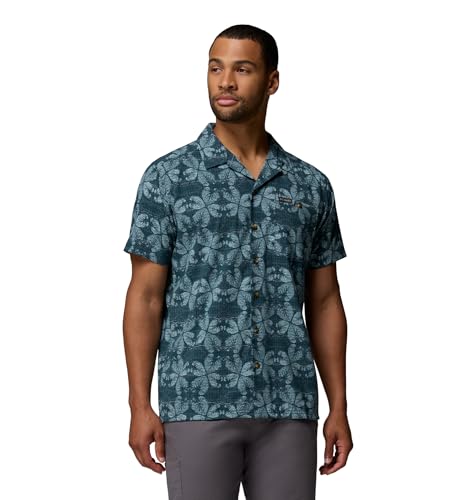 Columbia Men's Utilizer Print Camp Shirt, Everblue/Floreidoscope, X-Small