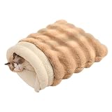 SOMAHE Cat Sleeping Bag for Indoor Cats, Faux Fur Pet Cave Bed & Burrow Nest, Reversible Plush Snuggle Sack, Portable Foldable Mat, Machine Washable, Anti-Static, 21.7'x17.7' Coffee