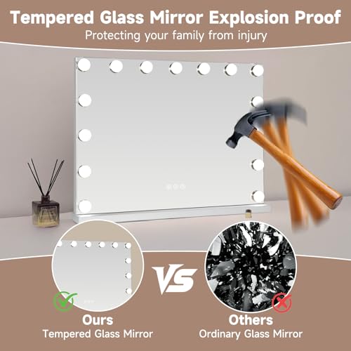 مرآة إديمنس هوليوود إل إي دي الذكية الكبيرة للمكياج ٥٨ × ٤٦ سم - تحكم باللمس، ١٥ إضاءة قابلة للتعديل، قاعدة ثابتة - هدية فاخرة للسيدات والعروس