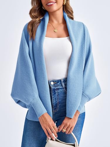 Image of Saodimallsu Womens Open Front Cardigan Batwing Long Sleeve Shawl Chunky Knit Loose Fall Poncho Sweater Coats