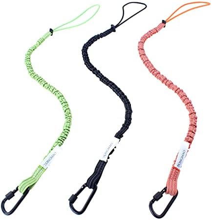 TONGMAO 3 Pack Retractable Tool Lanyard, Safety Fall Protection Tools Leash with Aluminum Screw Lock Carabiner Clip and Adjustable Loop End, Tough Scaffold Tether (Black+Orange+Green)