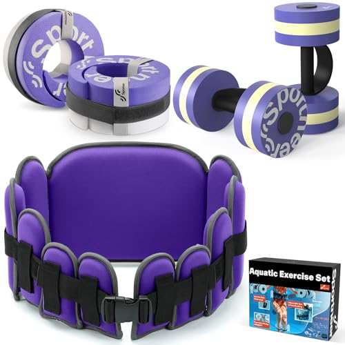 Sportneer Aquatic Exercise Equipment Water Aerobics Combo Set Includes High Density Water Weights Dumbbell Aqua Belt Foam Cuffs for Pool Exercise Aquatic Therapy Pool Fitness by Sportneer - Used condition - US$58.84