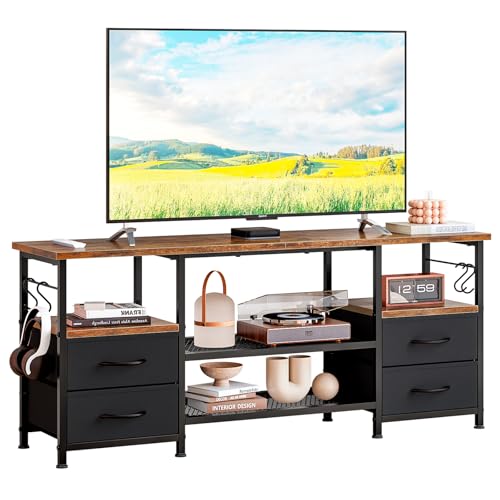 Sanguine Mueble para TV con Cajones, 120Cm Mesa para TV Centro de Entretenimiento para Television, Credenza de Recibidor con Estantes, Soporte de...