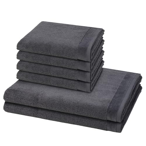 Möve - 6 teiliges Frottier-Set - Premium (4 X Handtuch 2 X Duschtuch im Set) - 550 g/m2 - Baumwolle - Walkfrottee - saugstark - weich und flauschig - Dark Grey
