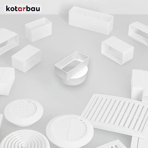 KOTARBAU® Pièce de transition de canal plat vers tube rond Ø 100 mm Connecteur rectangulaire 110 x 55 cm Blanc Pièce de dérivation système de ventilation canal d'évacuation Connecteur de canal en – vue 2