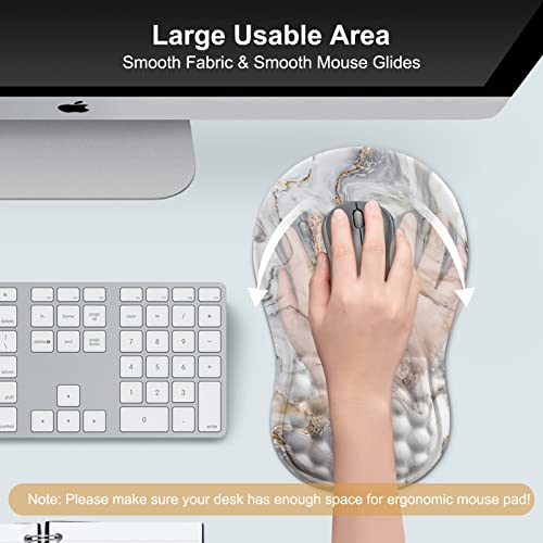 Icasso Ergonomic Mouse Pad Wrist Support, Wrist Rest, Comfortable Computer Gel Mouse Pad For Laptop, Memory Foam,Pain Relief Mousepad With Non-Slip Pu Base For Office Home (White Marble) #TOP5