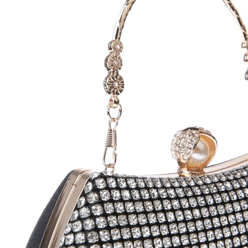 Image of Women's Sparkly Rhinestone Clutch Purse Evening Shoulder Bag | Crystal Glitter Sequin Handbag With Handle & Chain, Convertible Crossbody Bag For Bridal Wedding Party Prom or Formal Events