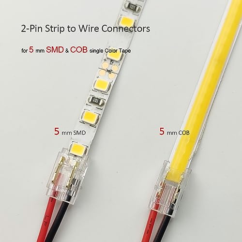 Masterwon 2-Pin 5mm COB LED Strip Connector Kit - 25 Pack Solderless Gapless Clips for Strip-to-Wire Joints - Image 2