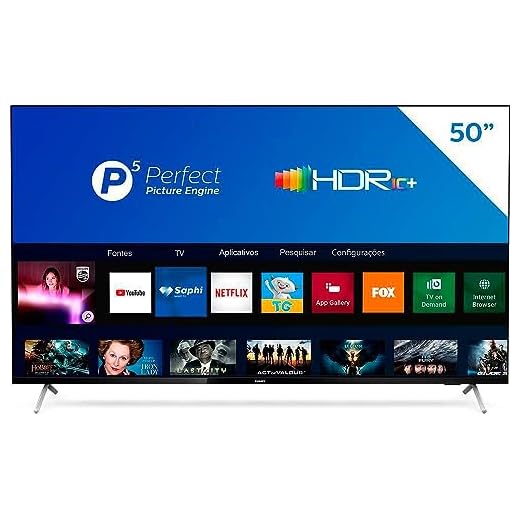 Smart TV Philips 50PUG7625 4K UHD, P5, HDR10+, Dolby Vision, Dolby Atmos, Bluetooth, WiFi, 3 HDMI, 2 USB - Preto Bordas ultrafinas