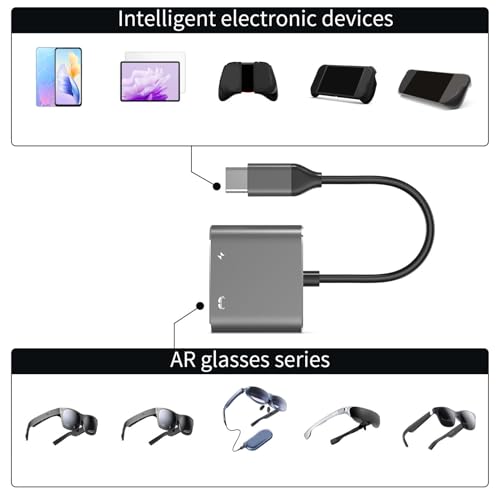 YUKERMARB Adapter USB C do ładowania Okularów Podwójny Port 4K 60 Hz z Szybkim ładowaniem 100 W PD do Przełącznika Okularów AR VR Steam Deck Smartfony Laptopy